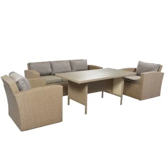 4pc Outdoor Wicker Conversation Set with Cushions - Gray - GODEER image {4}
