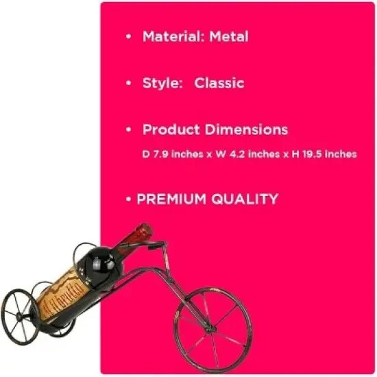 LIVEVIE Classic Vintage Bike Trike Style Wine Rack Freestanding One-Bottle Holder, Bike-Shaped Wine Organizer for Countertop and Tabletop image {6}