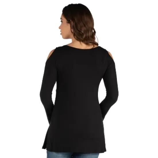 24seven Comfort Apparel Long Sleeve Maternity Criss Cross Cold Shoulder Top image {2}