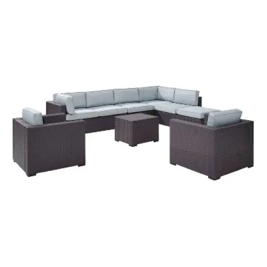 Biscayne 7pc Outdoor Wicker Sectional Set - Mist - Crosley image {2}