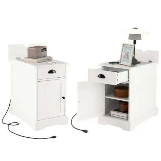 Costway Side End Table Nightstand with Charging Station Storage for Living Room Bedroom image {9}