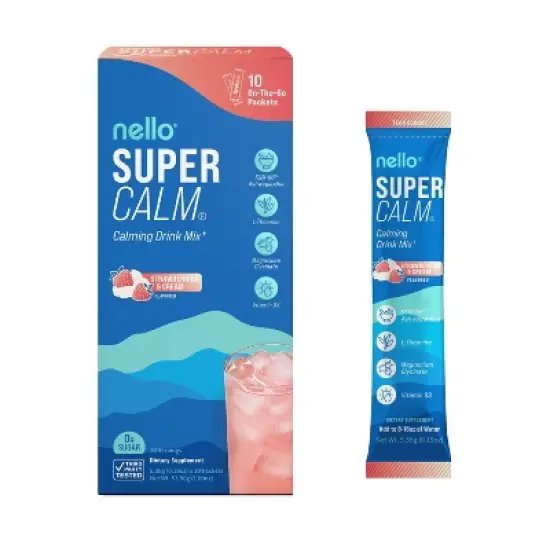 Nello Supercalm Calming Drink Mix Supplement Powder - Strawberries & Cream - 1.5oz/10ct image {3}