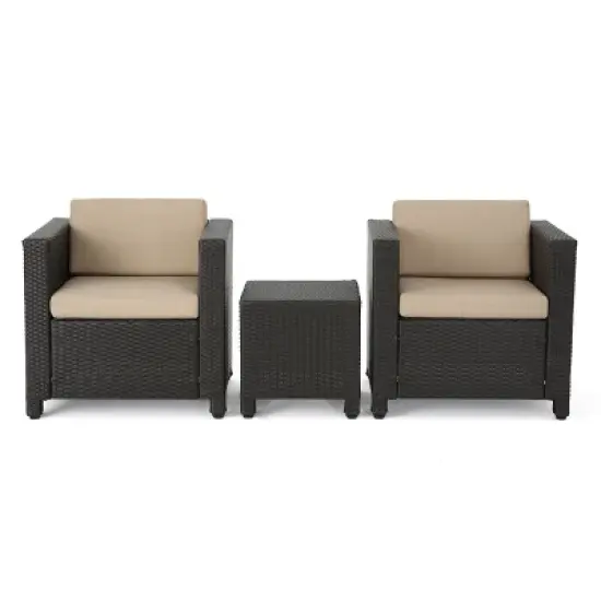 Puerta 3pc Wicker Club Chair Set - Dark Brown - Christopher Knight Home image {1}