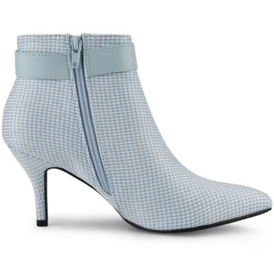 Allegra K Women's Buckle Stiletto High Heels Houndstooth Ankle Boots image {6}