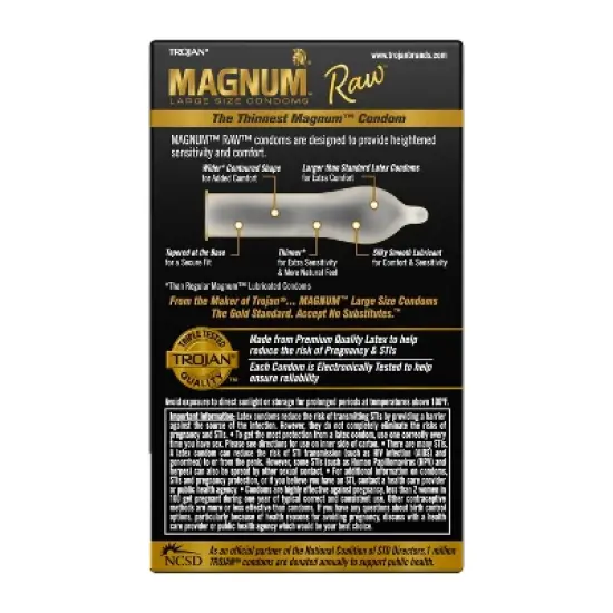 Trojan Magnum Raw Large Size Lubricated Latex Condoms - 10ct image {1}