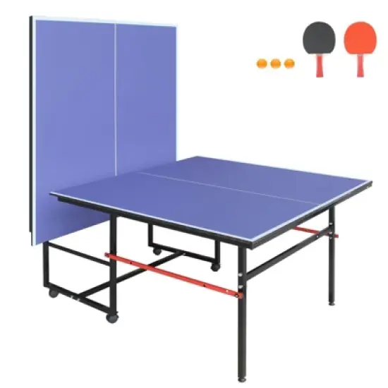 SEVOBAL 8ft Mid-Size Table Tennis Accessories Foldable Portable Ping Pong Table Set for Indoor Games for Game Room, Blue, 50"*25"*5" image {5}