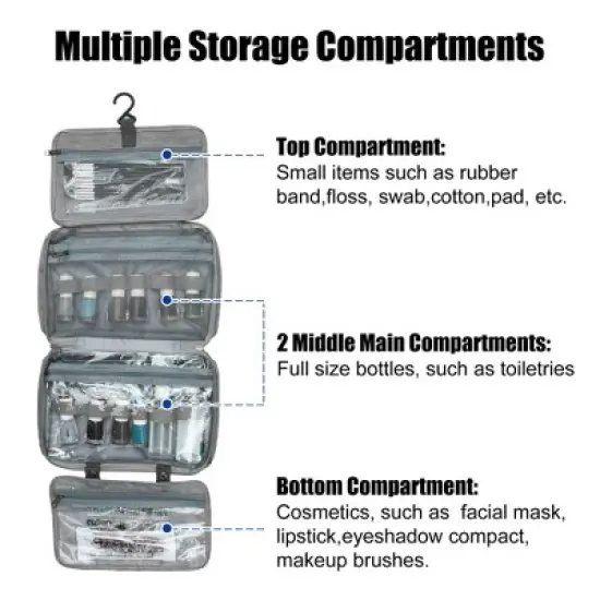 Unique Bargains Travel Toiletry Bag Makeup Bag Organizer Toiletry Organizer Travel Cosmetic Bag Waterproof Polyester Gray 1pc image {4}
