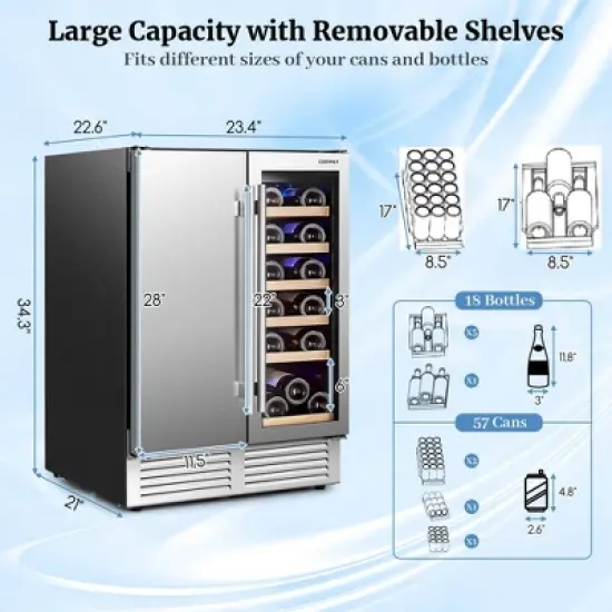 Costway 2-in-1 Beverage and  Cooler Free-standing & Built-in Dual Zones  Fridge image {2}