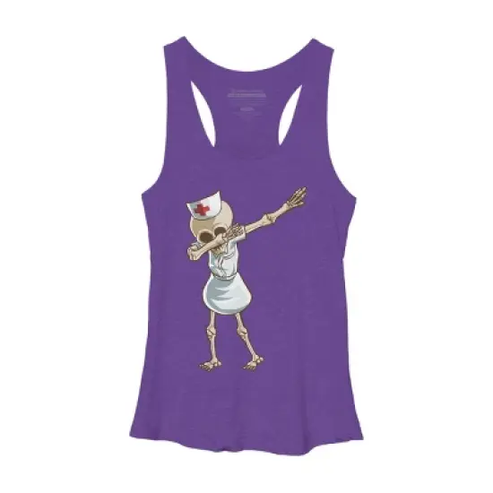 Women's Design By Humans Halloween Dabbing Funny Skeleton Nurse RN Costume Gift By COVI Racerback Tank Top image {4}