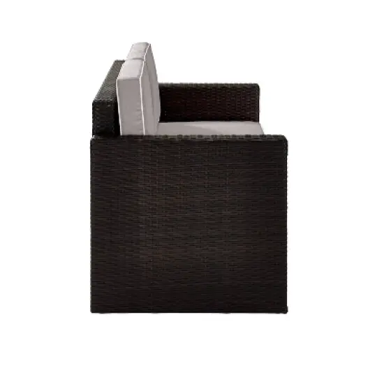 Palm Harbor Outdoor Wicker Loveseat In Brown with Gray Cushions - Crosley image {3}