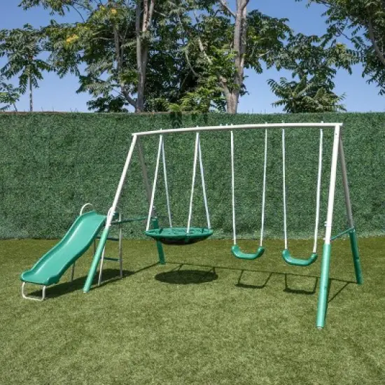 The Swing Company Northridge Metal Swing Set with Saucer Swing and 5' Slide image {1}