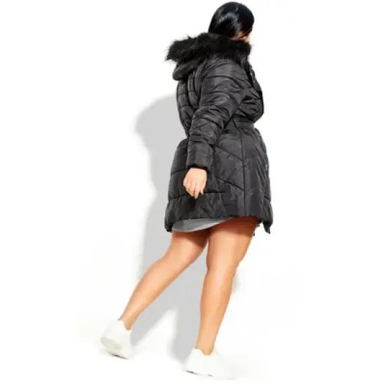 Women's Plus Size Longline Puffer Jacket - black | CITY CHIC image {1}