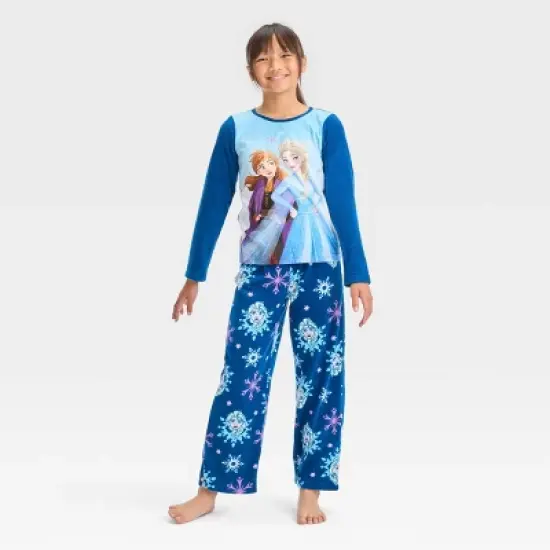 Girls' Disney Frozen 2pc Long Sleeve Fleece Pajama Set - Blue image {2}