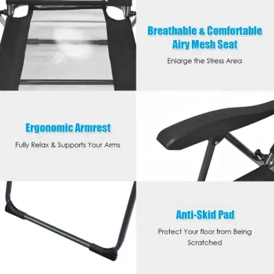 Costway 2PC Folding Chairs Adjustable Reclining Chairs with Headrest Patio Garden Grey/Black image {9}