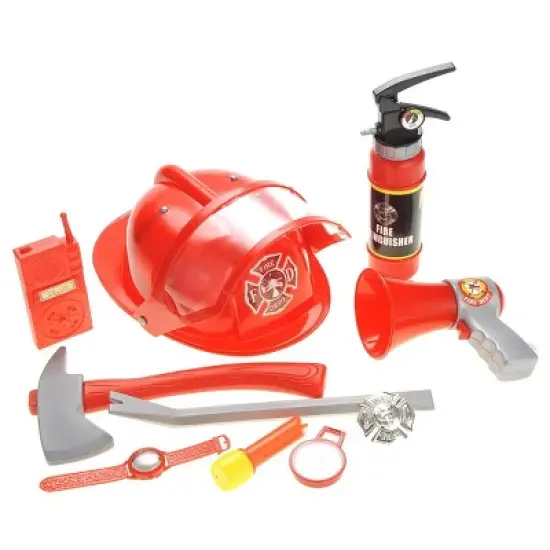 JuzToys Fireman Hat and Accessories Play Set for Kids &ndash; Firefighter Helmet, Fire Extinguisher, Microphone, Role Play Fire Chief Starter Toy &ndash; Red image {8}