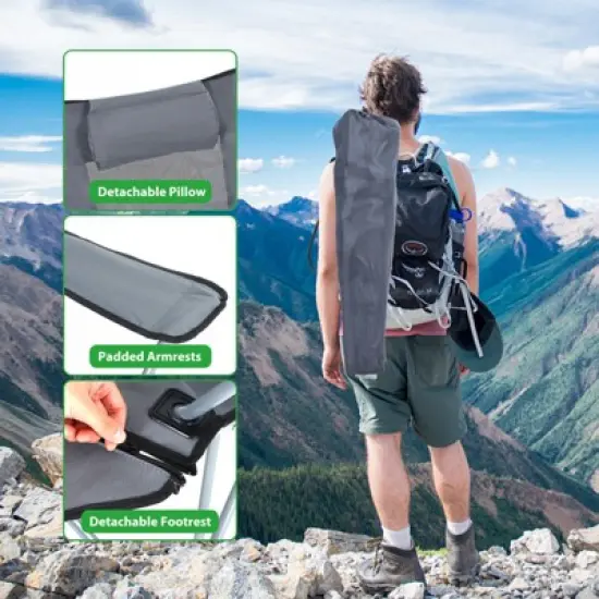 MUKE Camping Chair, Adjustable Recliner Chair with Footrest, Headrest, Cup Holder & Storage, Indoor & Outdoor Comfort image {6}