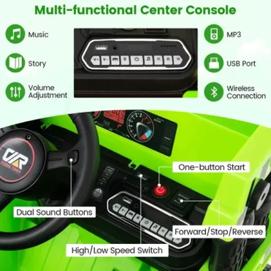 Costway Kids Ride-On Dump Truck with Wireless Connection Music LED Lights Soft Start Green/Yellow image {6}