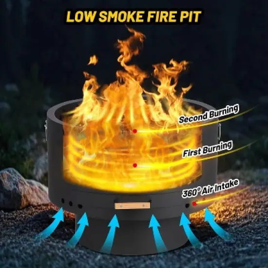 Acekool 26" Smokeless Fire Pit - Portable Wood Burning Fireplace with Removable Ash Pan & Hardwood Lid for Backyard, Camping (Black) image {4}