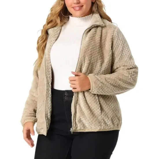 Agnes Orinda Women's Plus Size Lapel Fleece Fuzzy Faux Shearling Zip Up Shaggy Oversized Coat Jackets image {6}