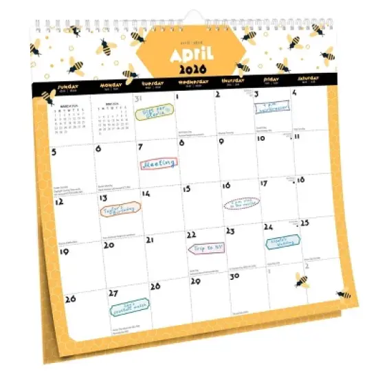 Plato Busy Bees Square Wire-O Calendar with Sticker Sheet July 2025 - December 2026 image {3}