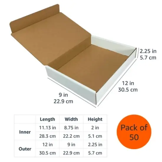UOFFICE Bulk Pack of 50 White Corrugated Mailer and Literature Boxes (11" x 8.75" x 2") image {2}