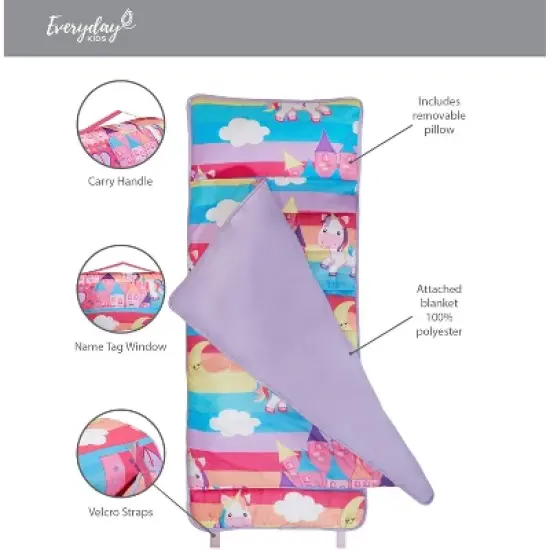 Everyday Kids Unicorn Nap Mat with Removable Pillow &ndash; Soft, Roll-Up Sleeping Bag for Kids Ages 3&ndash;6 &ndash; Great for Preschool, Daycare & Travel image {8}