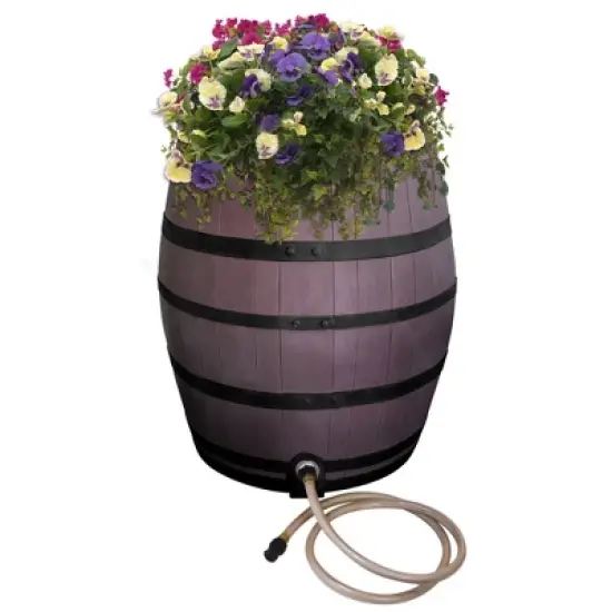 Emsco Flatback 50 gallon Whiskey Rain Barrel with Black Bands Brown image {3}