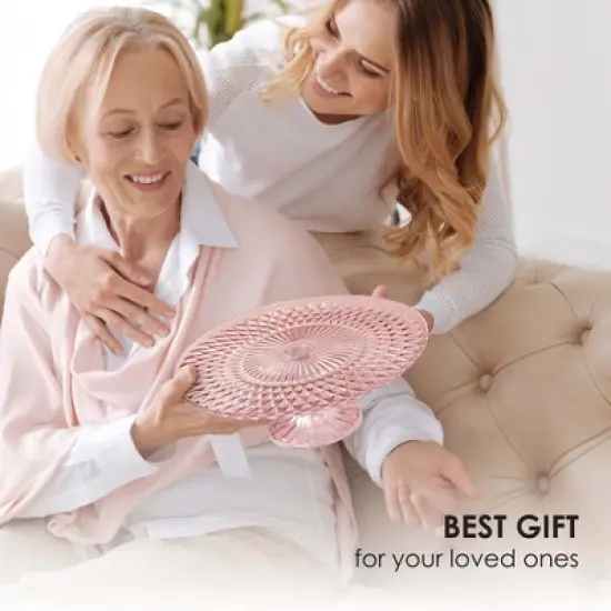 Amici Home Rochester Footed Glass Cake Stand - Vintage Diamond Pattern Round Pedestal for Dessert Display, Housewarming, Dining Decor, Weddings image {5}