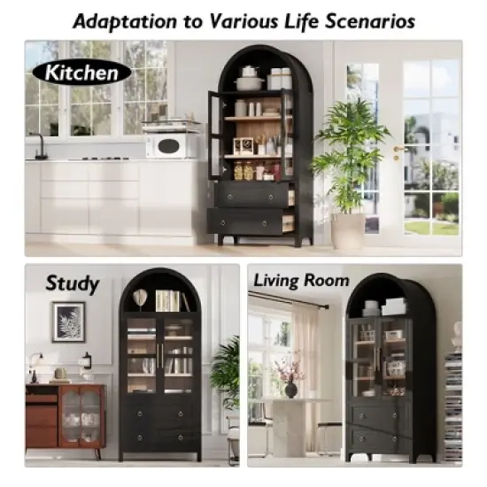 KTMBDW 71" Tall Arched Kitchen Pantry Cabinet with 2 Large Drawers, Farmhouse Kitchen Storage Cabinets with Adjustable Shelves for Kitchen,Living room image {5}