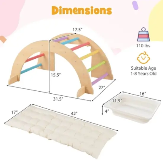 Costway 6 in 1 Climbing Arch for Toddlers with Collapsible Storage Bin Removable Cushion Natural/Colorful image {1}
