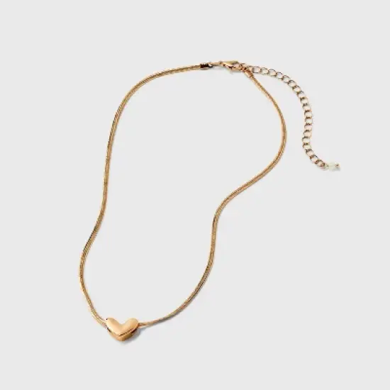 Herringbone Heart Charm Chain Necklace - Universal Thread&trade; Gold image {2}