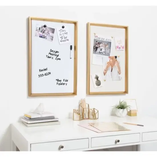 25.5" x 16.5" Calter Framed Magnetic Dry Erase Board Gold - Kate and Laurel image {4}