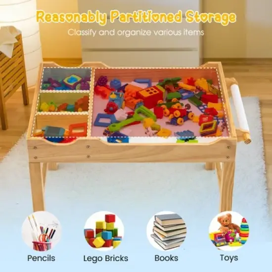 Costway Kids Multi Activity Play Table Wooden Building Block Desk w/ Storage Paper Roll image {4}