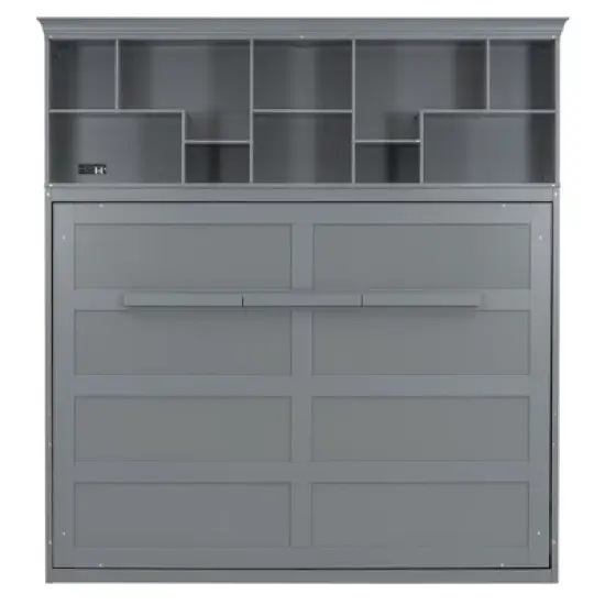 Queen Size Murphy Bed Wall Bed  with Storage Shelves and USB Ports -ModernLuxe image {4}