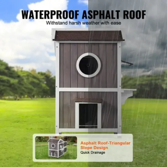 VEVOR Outdoor Cat House Weatherproof, Feral Cat Shelter for Multiple Cats, 2-story Large Outdoor Wooden Cat House with Doors, 23"L x 26"W x 36"H image {3}