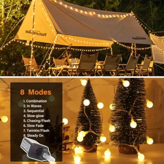 Itopfox 33ft 100 LED Globe String Lights with Remote, 8 Modes Fairy Lights for Indoor Outdoor Party Wedding Christmas Tree Decor, Warm White image {2}