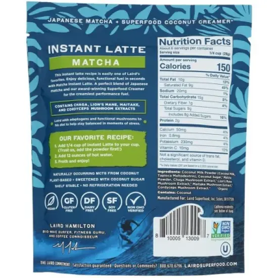 Laird Superfood Matcha Latte Mix - Case of 6/8 oz image {2}