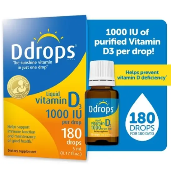 Ddrops Liquid Vitamin D3 Drops 1000 IU (25 mcg) - 180 drops - 0.17 fl oz image {7}