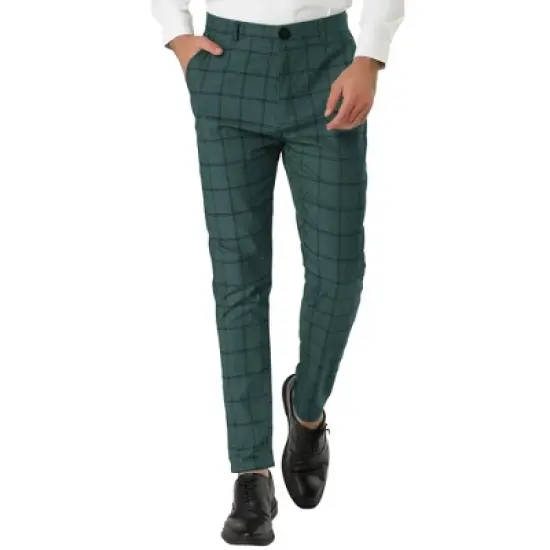 Lars Amadeus Men's Dress Plaid Slim Fit Flat Front Business Pants with Pockets image {13}