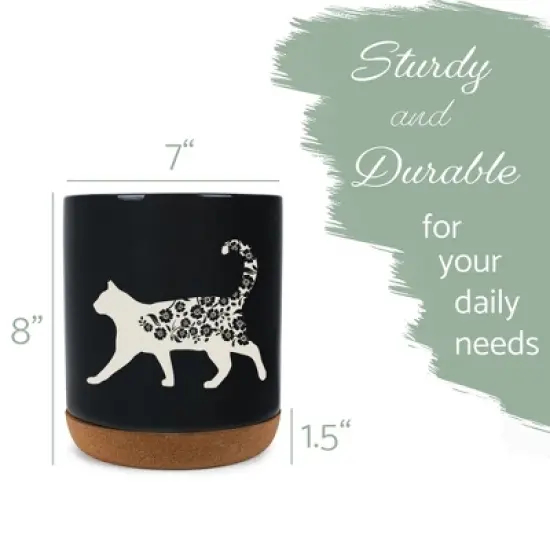 Elanze Designs Floral Cat Flowers Arrangement Kitten Ceramic Cork Bottom Black Large Capacity Utensil Holder Crock for Countertop Storage, Stylish & image {1}