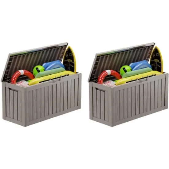 Sersper 100 Gallon Large Waterproof Resin Deck Box, Lockable, Light Gray - For Patio, Garden Tools & Pool Supplies (2 Pack) image {8}