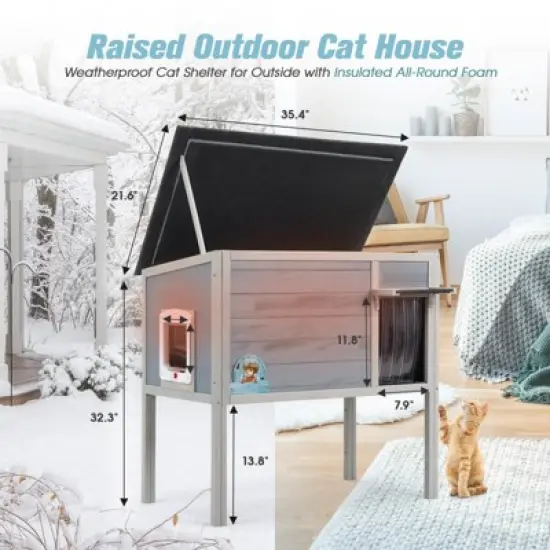 AZL1 Life Concept Pet Crates and Houses Outdoor Insulated Cat House for Winter, Wood Pet House, Openable Roof, Weatherproof, Grey, 21.6"*35.4"*32.3" image {2}
