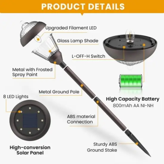 Gigalumi 4-Pack Bronze Metal Solar Pathway Lights, Waterproof Outdoor Garden Lights with Warm White LED Bulbs image {7}