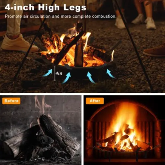 Aoodor 31 in Fire Grate, Round Adjustable Size Smoke-Free Fire Pit Grate, Heavy Duty Burning Log Grate for Outdoor Campfire image {6}