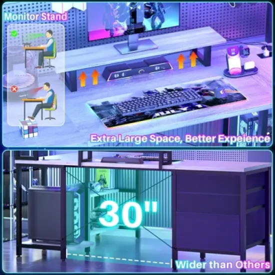 Aheaplus L Shaped Desk with Hutch, Gaming Desk with Led Lights image {3}