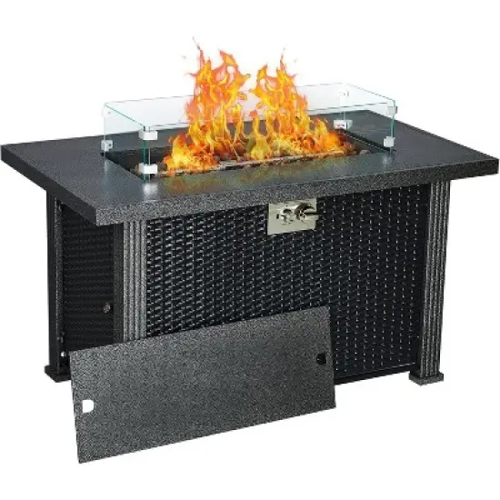 44" Gas Fire Pit, 50000BTU Rectangle Propane Fire Table with Cover & Rain Cover, CSA Certified, Black image {7}