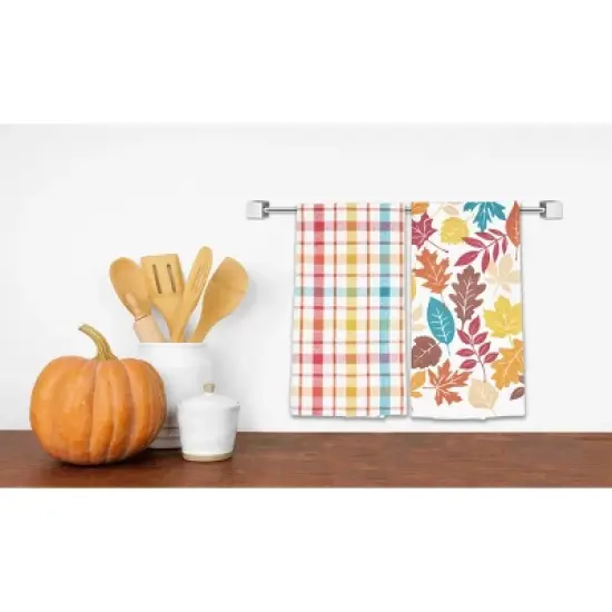 C&F Home Fall Leaves & Plaid Printed & Woven Kitchen Towel Set of 2 image {6}