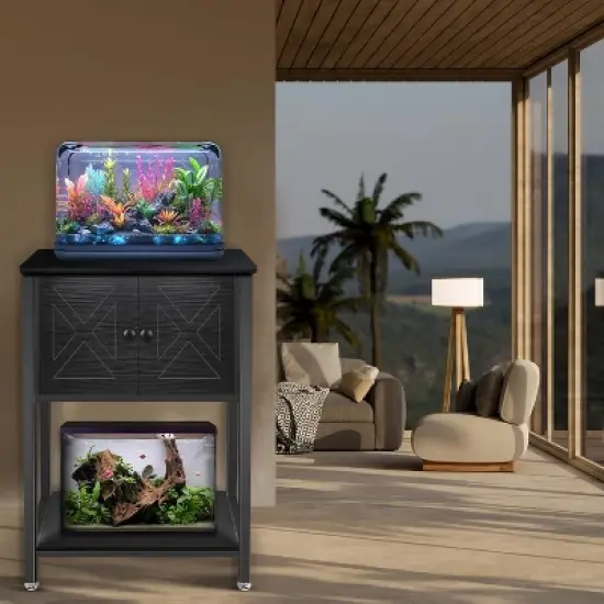 MaseiKar 5-10 Gallon Fish Tank Stand, Heavy Duty Aquarium Stand with Cabinet & Power Outlets for Fish Tank Accessories Storage, Double Tank Stand image {4}