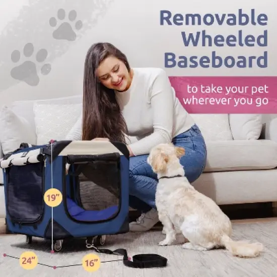 PetLuv Cat & Dog Pull-Along Carrier on Wheels & Rolling Travel Crate, Removable Soft Pillow, Privacy Windows, Locking Zippers, Pocket, Seatbelt Loops image {8}