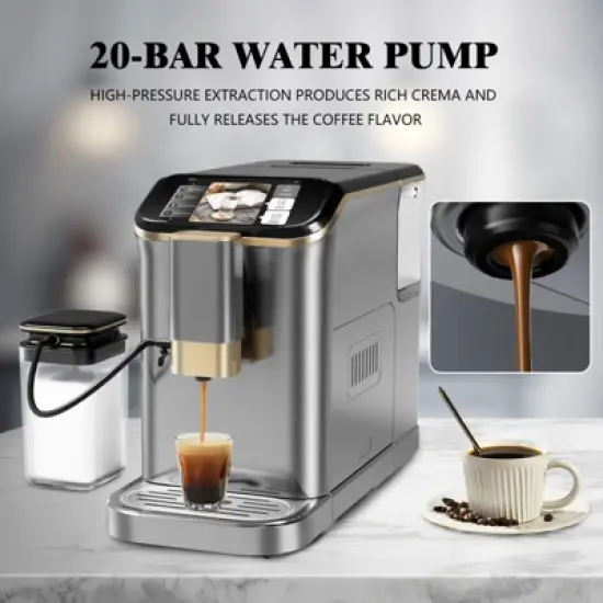 Super Automatic Espresso Machine 20 Bar High Pressure for Latte Espresso and Cappuccino, Stainless Steel Conical Burr Grinder image {6}